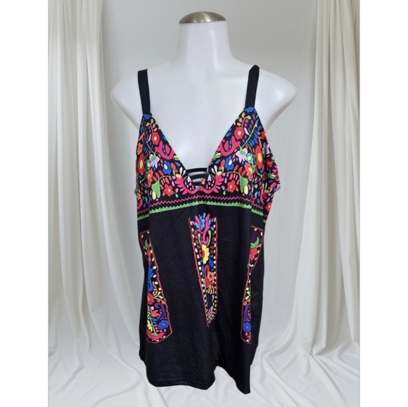 #G019 Camisa Embroidered Black Boho Top - Picture 1 of 6